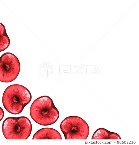 A corner of cherries. Watercolor illustration. Isolated on a white background. For design. 90602230