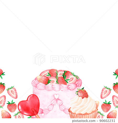 Banner of strawberry sweets. Watercolor illustration. Isolated on a white background. 90602231