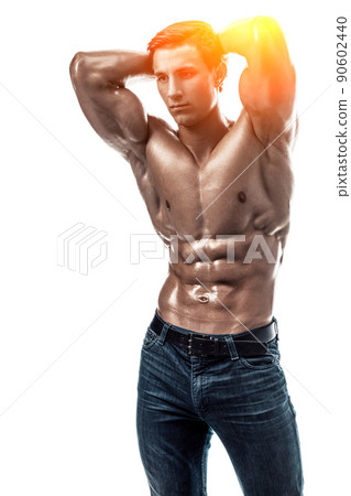 Muscular handsome young man with naked torso. Isolated on white Muscular handsome young man with naked torso. Isolated on white 90602440
