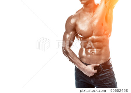 Part of a man's body on a white background with copyspace 90602468