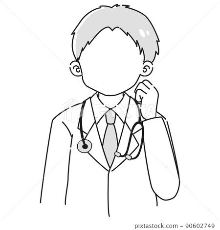 Illustration of a man in a white coat doing a guts pose (with a stethoscope) Black and white Illustration of a man in a white coat doing a guts pose (with a stethoscope) Black and white 90602749