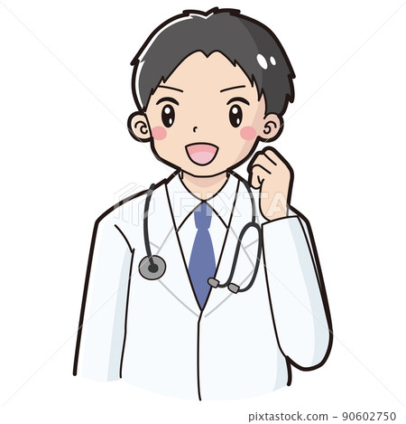 一個穿白大褂的男人做膽量姿勢的插圖(用聽診器) 一個穿白大褂的男人做膽量姿勢的插圖(用聽診器) 90602750
