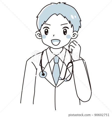 一個穿白大褂的男人做膽量姿勢的插圖（用聽診器） 90602751