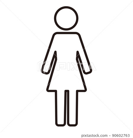Simple line drawing icon / white background of the whole body of a standing woman Simple line drawing icon / white background of the whole body of a standing woman 90602763