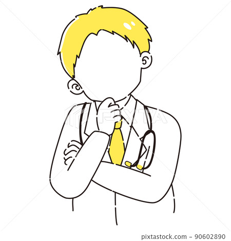 Illustration of a man in a lab coat thinking (with a stethoscope) Illustration of a man in a lab coat thinking (with a stethoscope) 90602890
