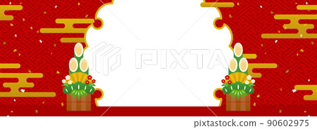 New Year's Kadomatsu, clouds, confetti frame / background material (horizontal for banners) 90602975