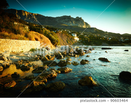 Mountains and sea at sunset. Crimea landscape 90603464