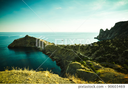 Mountains and sea at sunset. Crimea landscape 90603469