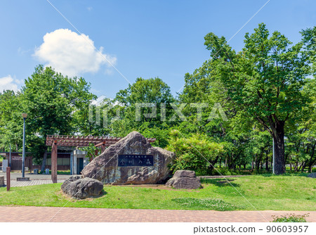 Yamanashi Prefectural Forest Park, stone monument of Kanagawa no Mori Park 90603957