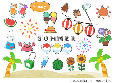Summer illustration material / icon set with lines 90604180