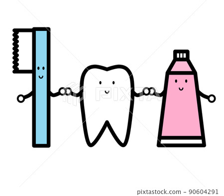 Illustration of tooth, toothbrush and toothpaste character (colored) 90604291