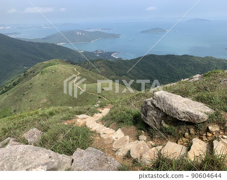 Lantau peak, Lantau Trail with long hiking trails in  country park, second high peak in Hong Kong 90604644