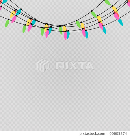 Christmas lights candle-shaped garland. Vector flat Xmas garland. Festive garlands set 90605874
