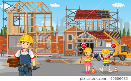 Building construction site and workers Building construction site and workers 90606083