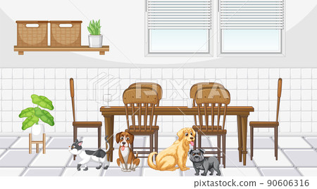 Set of different domestic animals in kitchen Set of different domestic animals in kitchen 90606316