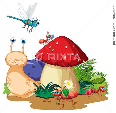 Cute snail and insects in cartoon style 90606560