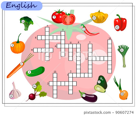 crossword puzzle, an educational game for children about vegetables. vector isolated on a white background crossword puzzle, an educational game for children about vegetables. vector isolated on a white background 90607274