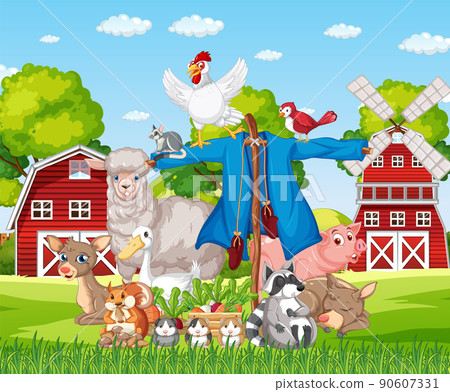 Farm scene with many animals Farm scene with many animals 90607331