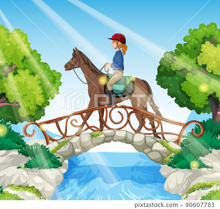 A scene of girl riding on a horse A scene of girl riding on a horse 90607783