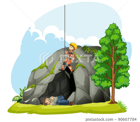 Emergency rescue team help people cartoon style in forest 90607784