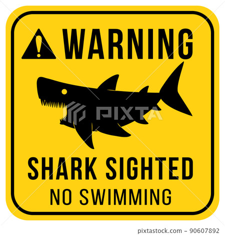 Warning signboard concept with shark sighted no swimming Warning signboard concept with shark sighted no swimming 90607892