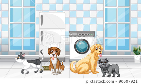 Set of different domestic animals in room 90607921