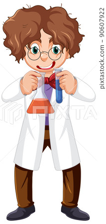 A chemist holding beaker and test tube on white background 90607922