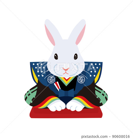 New Year's card material Illustration of a rabbit wearing a kimono New Year's card material Illustration of a rabbit wearing a kimono 90608016