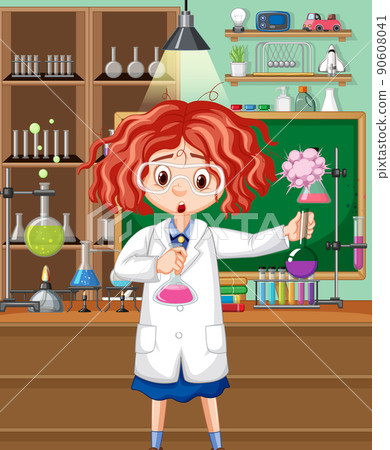 Laboratory scene with scientist cartoon character Laboratory scene with scientist cartoon character 90608041