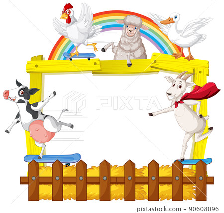 Sign board with animal farm on white background 90608096