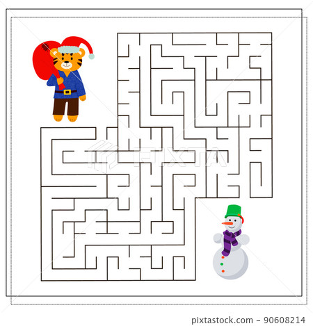 A logical game for children. Complete the maze. A tiger in the new year, a tiger at Christmas. 90608214