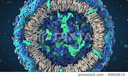 3D illustration of cell and internal structure on black background 3D illustration of cell and internal structure on black background 90608610