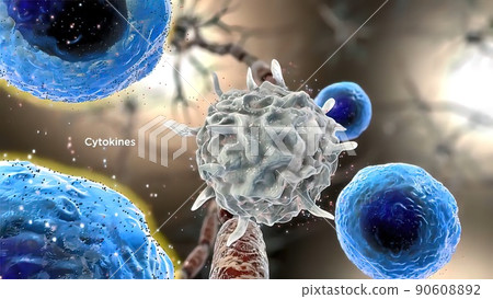 Neuronal Release of Cytokine 3D illustration 90608892