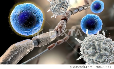 Neuronal Release of Cytokine 3D illustration Neuronal Release of Cytokine 3D illustration 90609455