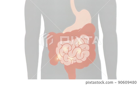 Intestinal villi with bacteria and viruses. 90609480