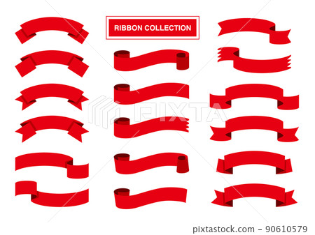 Cute ribbon material set (red) - Stock Illustration [90610579] - PIXTA