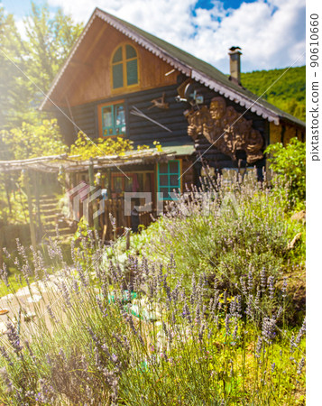 wooden cottage house traditional natural in the forest with garden 90610660