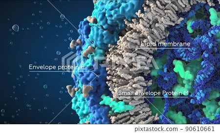 3D illustration of cell and internal structure on black background 90610661