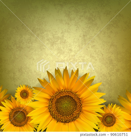 abstract floral background with sunflower on golden 90610751
