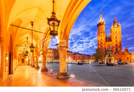 Krakow, Poland - Medieval Ryenek Square and Saint Mary Church 90610871