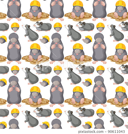 Funny guinea pig and mole on white background seamless Funny guinea pig and mole on white background seamless 90611043