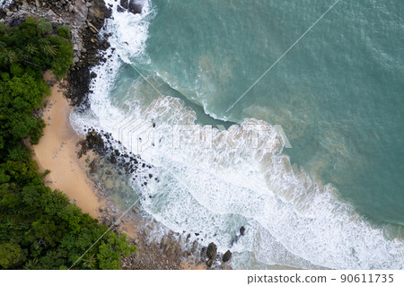 Amazing top view beach Aerial view of Tropical beach sea in the beautiful Phuket island Located at Laemsing beach Phuket Thailand 90611735