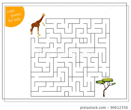 a maze game for kids. help the giraffe to reach the tree. a maze game for kids. help the giraffe to reach the tree. 90612356