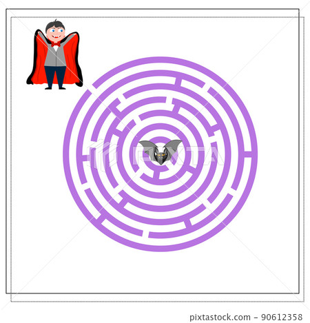 game for kids go through the round maze, Dracula and the bat, Halloween game for kids go through the round maze, Dracula and the bat, Halloween 90612358