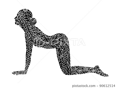 yoga cow pose 7 chakra vector flower floral leaf hand drawing zentangle illustration design (Bitilasana) 90612514