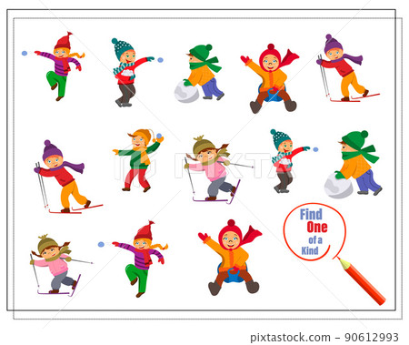 educational game find the one of a kind. a picture of children playing winter games 90612993
