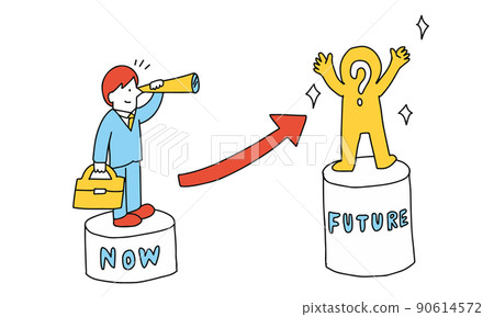 Illustration of a businessman who imagines what he wants to be in the future and his career vision Illustration of a businessman who imagines what he wants to be in the future and his career vision 90614572