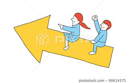 Illustration of male and female students rising on the arrow 90614575