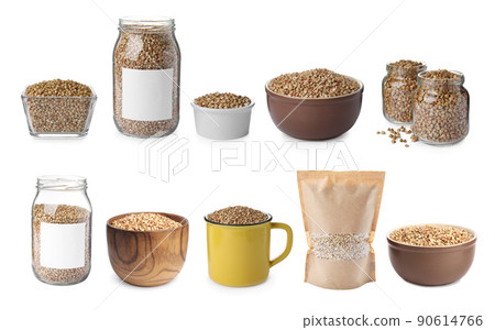 Set of green buckwheat isolated on white Set of green buckwheat isolated on white 90614766