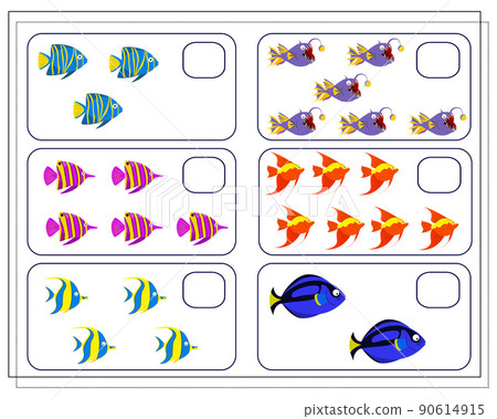 math game for kids, count how many fish there are. vector math game for kids, count how many fish there are. vector 90614915